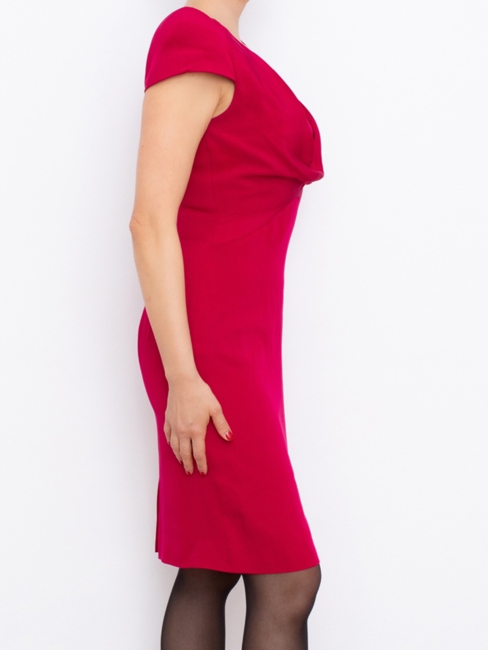 ALEXANDER McQUEEN draped cowl neck silk raspberry red dress IT 40 / 4 US - Picture 3 of 6